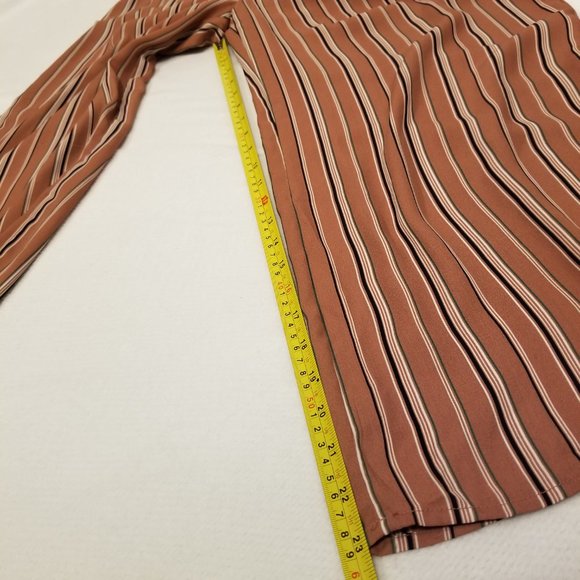 Sienna Sky Long Romper Pinstriped Nude Pink Wide Leg, Tie Waist, Flowy, Wrap Top - Picture 11 of 11